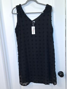 Black Swiss Dot Sleeveless Shift Dress